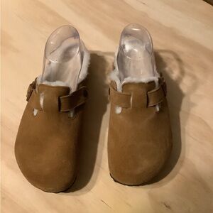 Birkenstock Shearling-Lined Suede Clogs - Brown